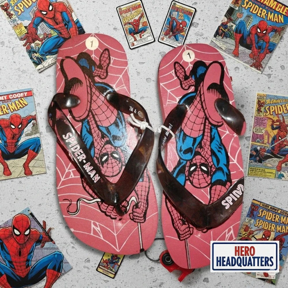 Kids Spider Man Flip Flops Size‎ 1 Red Blue Marvel Thong Sandals
